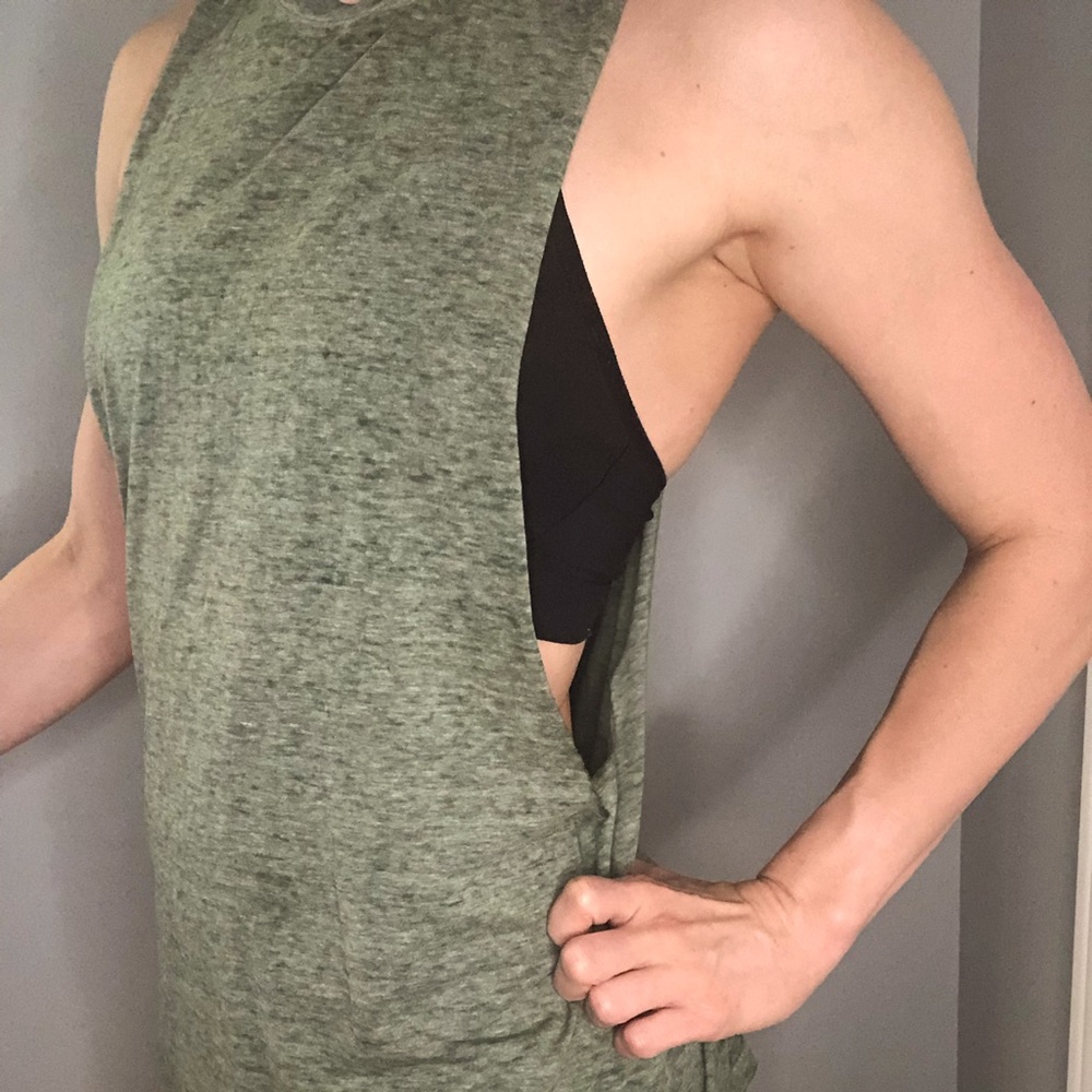 Green workout tank with side cut out detail